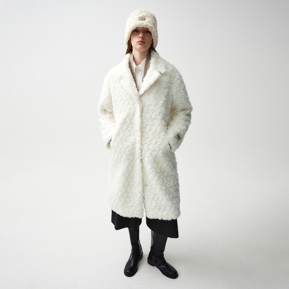 コート [EENK]XENIA Faux Fur Long Coat - Light Grey XENIA Faux Fur Long Coat - Light Grey : EENK SHOP