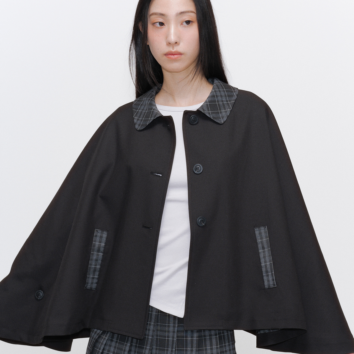 MISEKI SEOUL[ミセキソウル] Check Cape Jacket BLACK MUSINSA | MISEKI SEOUL Check cape jacket CHARCOAL
