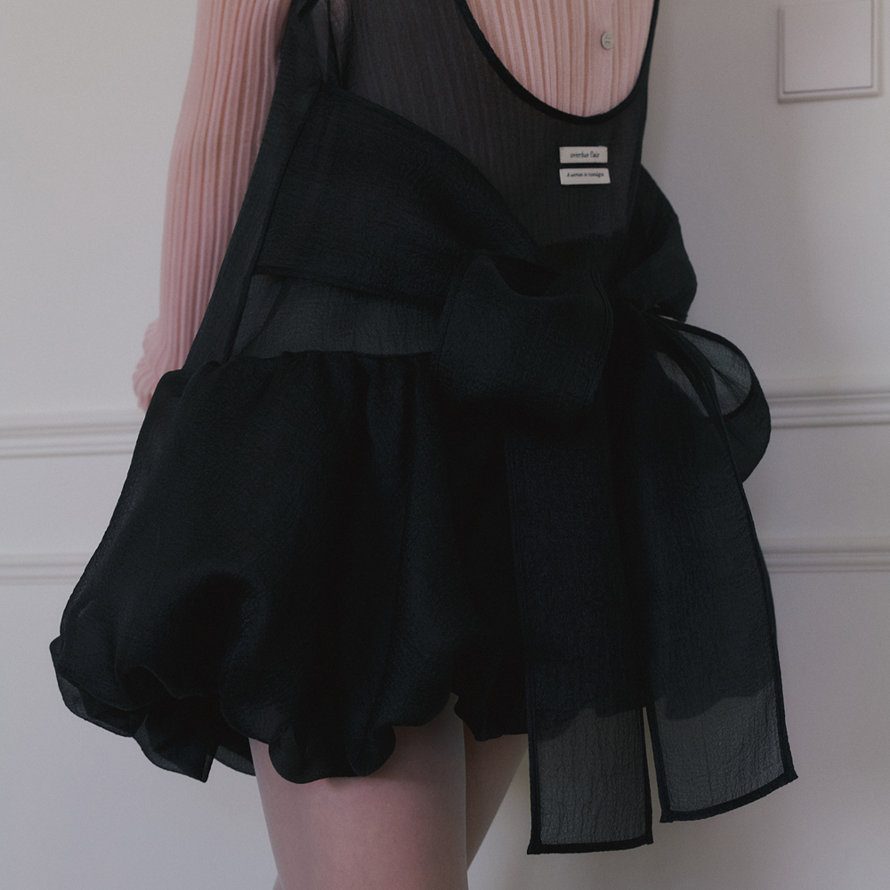 【OVERDUEFLAIR】organza balloon mini dress_black ORGANZA BALLOON MINI DRESS_BLACK - overdueflair