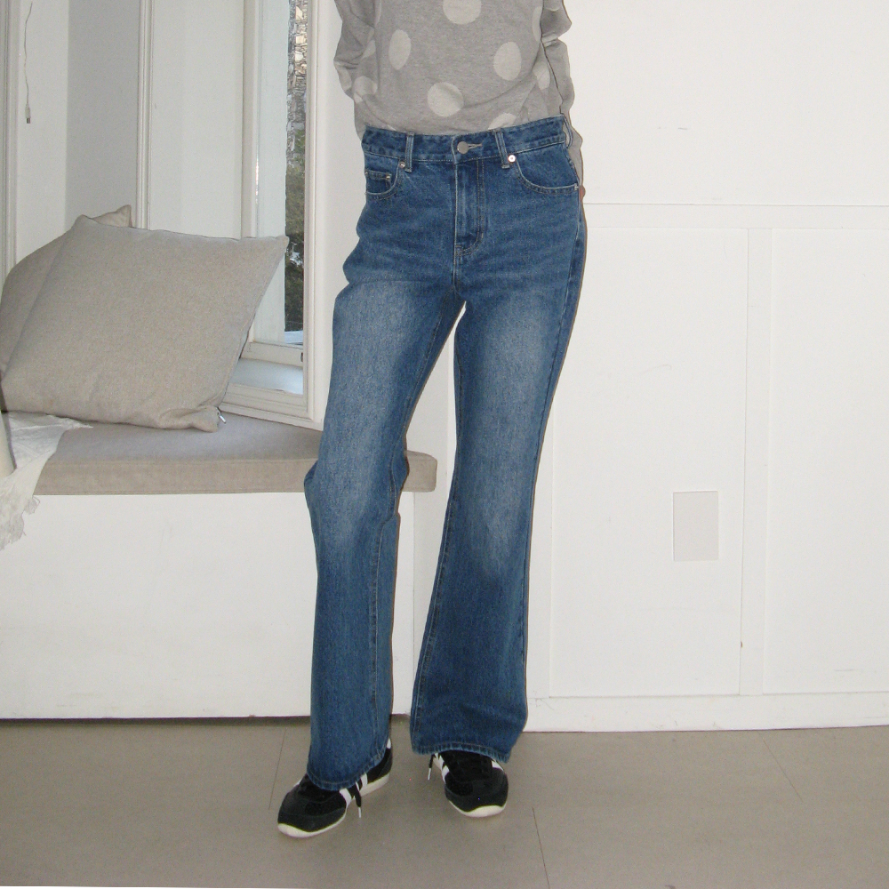 BACK HEART STITCH POCKET BOOTSCUT DENIM PANTS MEDIUM BLUE