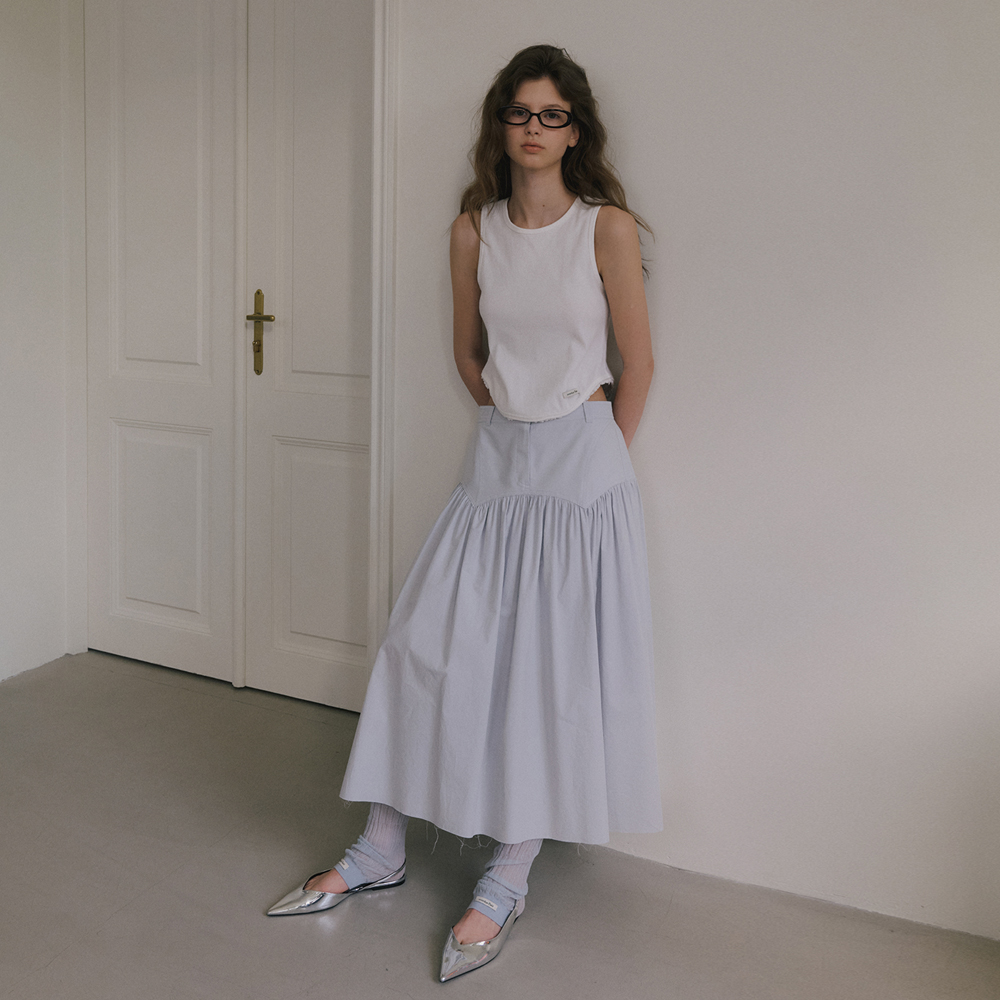【OVERDUEFLAIR】grunge yoke gather long skirt_white GRUNGE YOKE GATHER LONG SKIRT_WHITE - overdue flair
