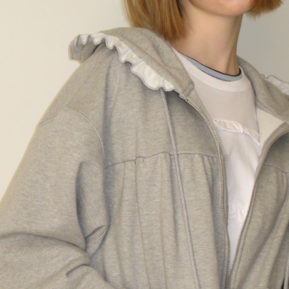 ◇RONRON◇ PENDANT FRILL HOODIE WIND JUMPER GREY DOT PENDANT FRILL HOODIE WIND JUMPER GREY - RONRON 론론