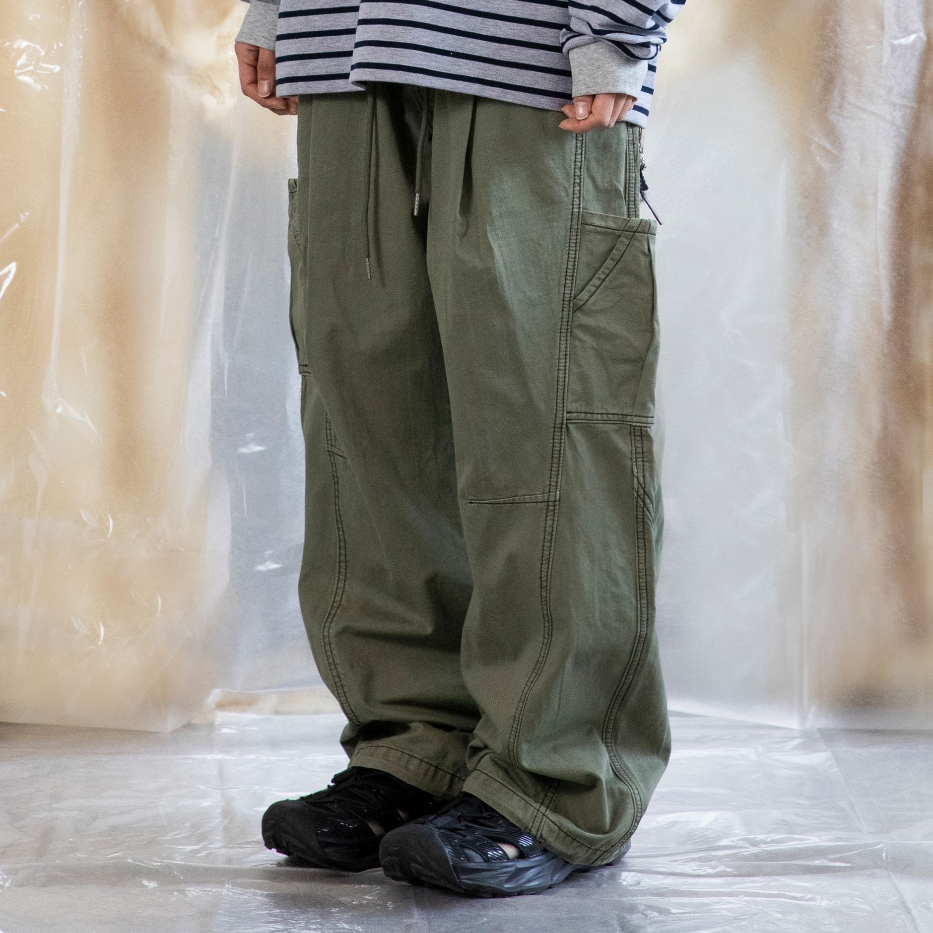 VTG Washed Cargo Gaucho Pants Khaki - 감도 깊은 취향 셀렉트