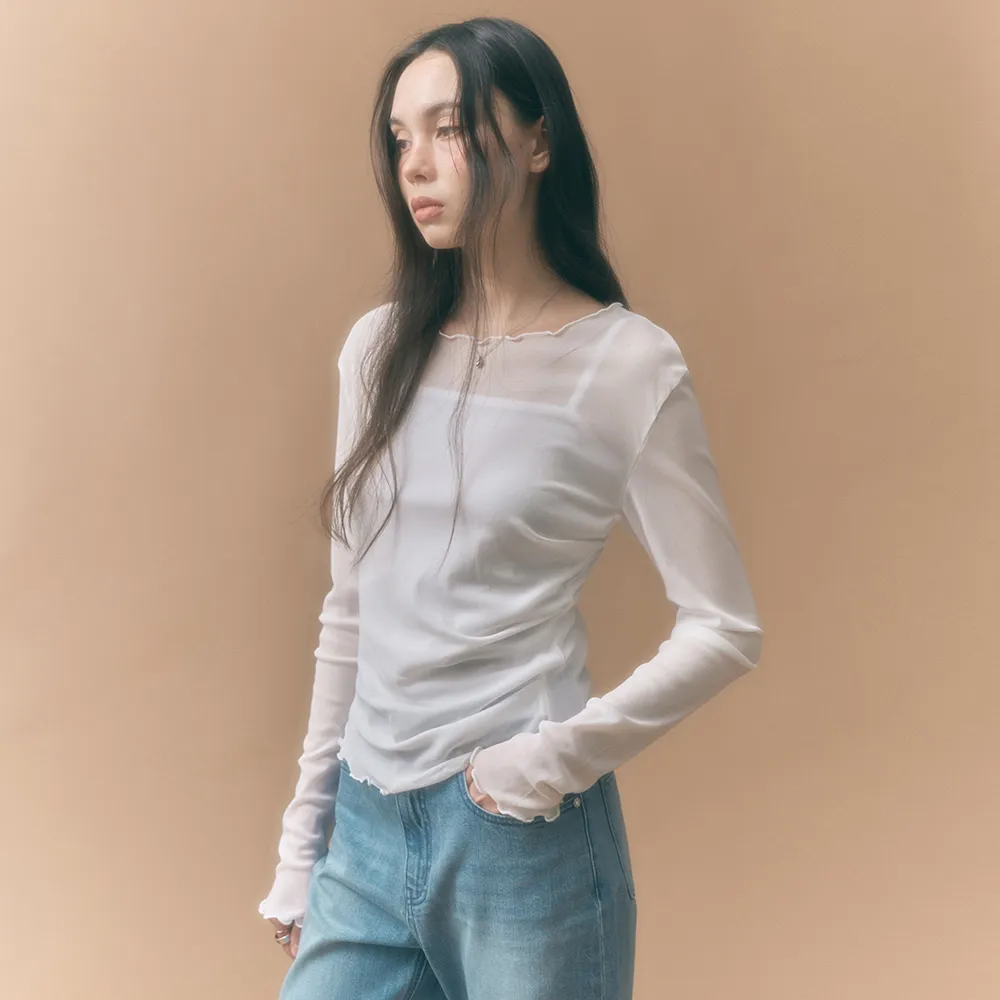 사이드 셔링 메쉬 롱슬리브 아이보리 MDTS061IVORY