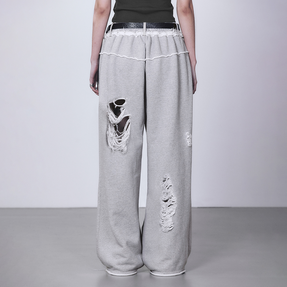 【TREEMINGBIRD】送料関税込 ★Scratch Damage Wide Sweat Pants Scratch Damage Wide Sweat Pants [ Black ] - TREEMINGBIRD
