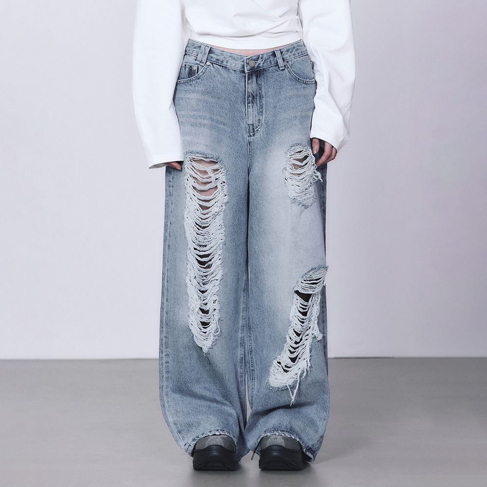韓国商品/TREEMINGBIRD Raw Cut Balloon Denim Pants TREEMINGBIRD(トリミングバード) デニム・ジーパン(レディース