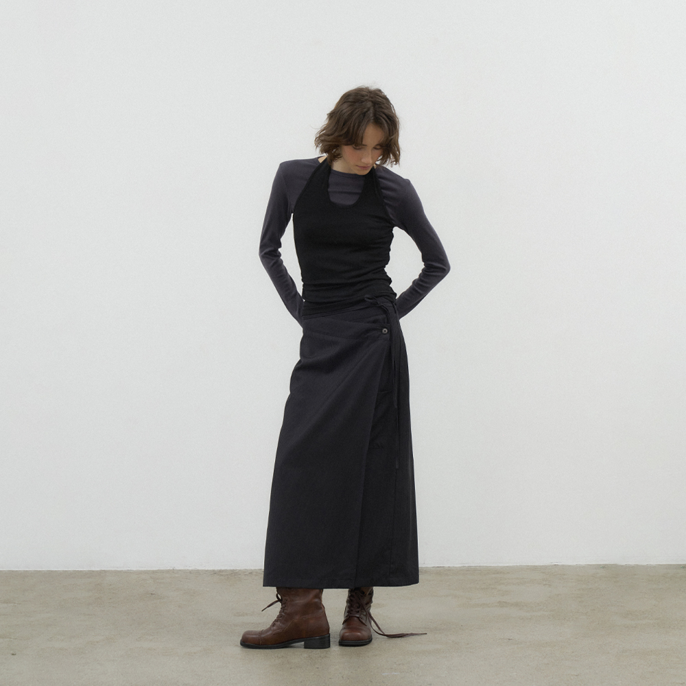 LCDC ♥ FOLD-OVER JERSEY SKIRT /追跡付 Coel Check Skirt with Suspenders Long Tiered Navy S 36 Japan