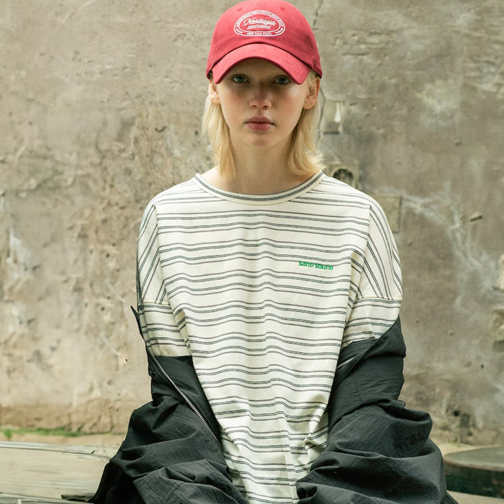 [GREEN BUTTER] Chain-Needlework Stripe Tee 4color★韓国発 Chain-Needlework Stripe Tee (Green) - 감도 깊은 취향 셀렉트