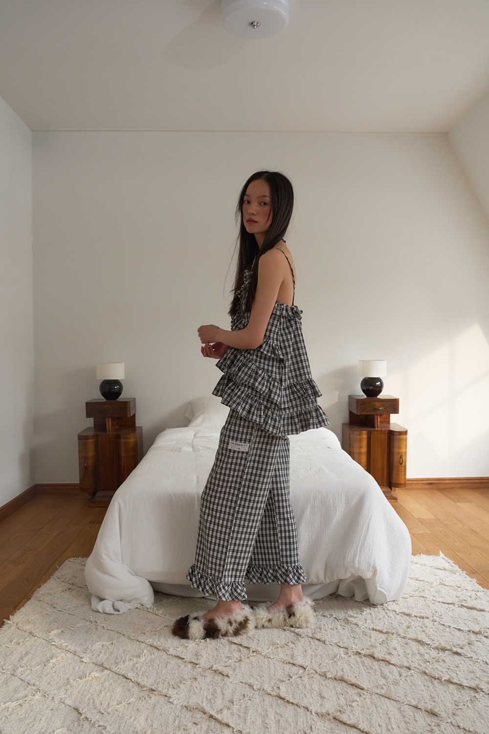 パンツ [OURSAALTY] Ann Check Frill Pants : Black check Designer fashion, Seoul-fully created | W Concept