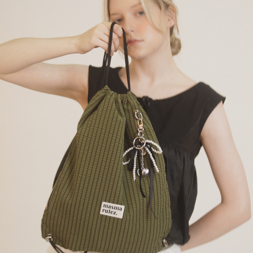 バックパック・リュック masmarulez Gym sack string bag plaid check gray 5011172173 masmarulez】韓国人気☆ Gym Sack String Bag _ Plaid Check