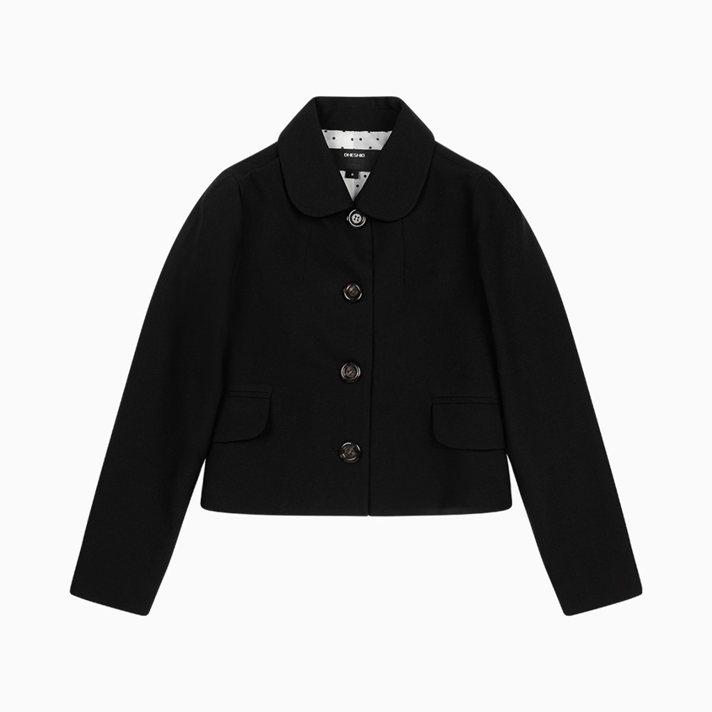 【OHESHIO】 ROUND COLLAR SEMI-CROP JACKET 2色 ROUND COLLAR SEMI-CROP JACKET, BLACK - 감도 깊은 취향 셀렉트