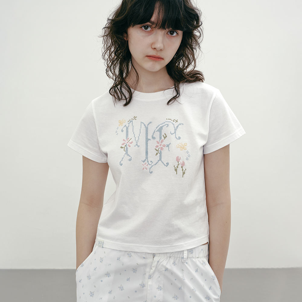 MARGARIN FINGERS ♥ LINE FLORAL T-SHIRT/追跡付 24FW] LINE FLORAL T-SHIRT (WHITE)_MARGARIN FINGERS - 코오롱몰