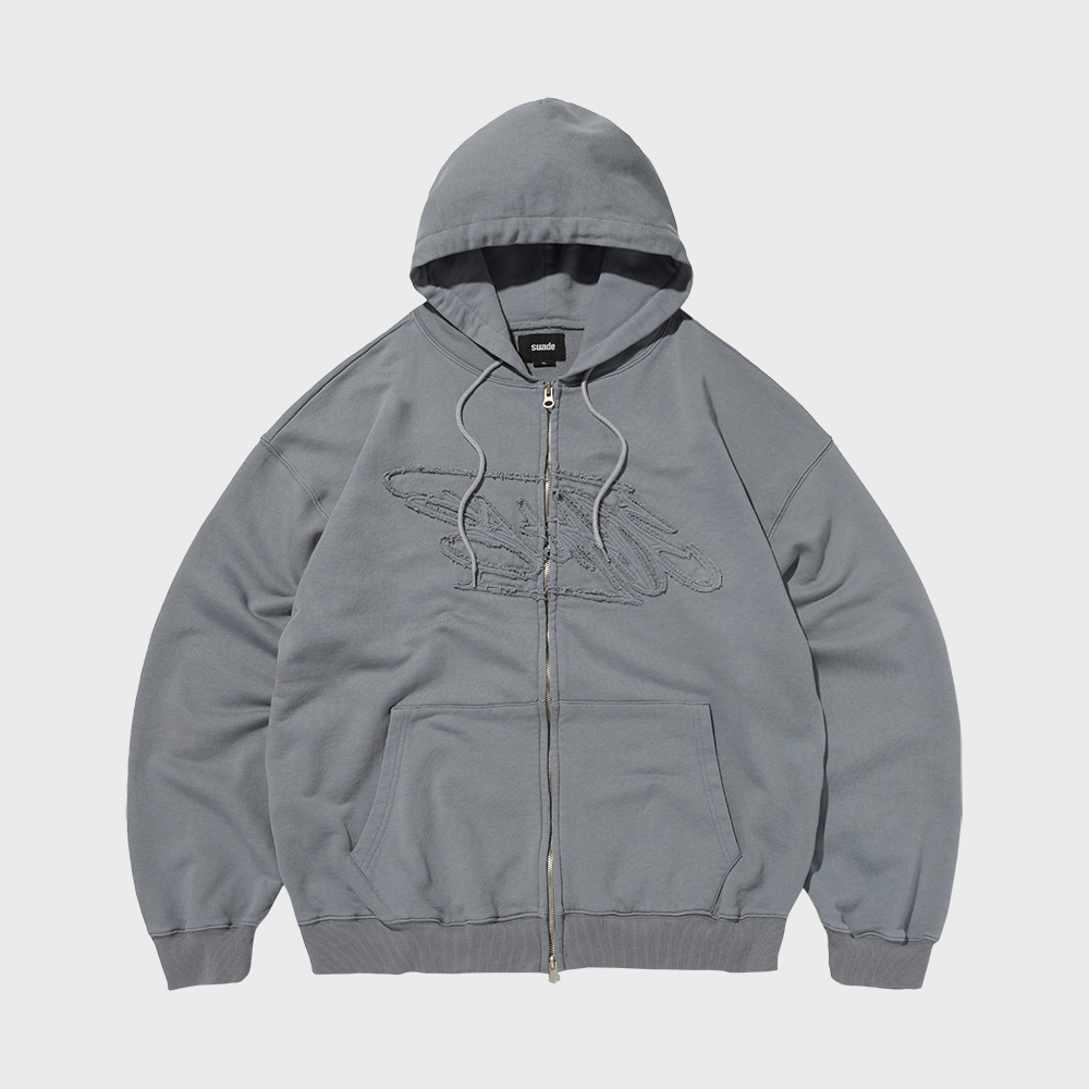 Destroyed N4ND Wild Logo Pigment Hood Zip up - Charcoal