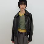 LEATHER PLEATS BOMBER JACKET_2 color