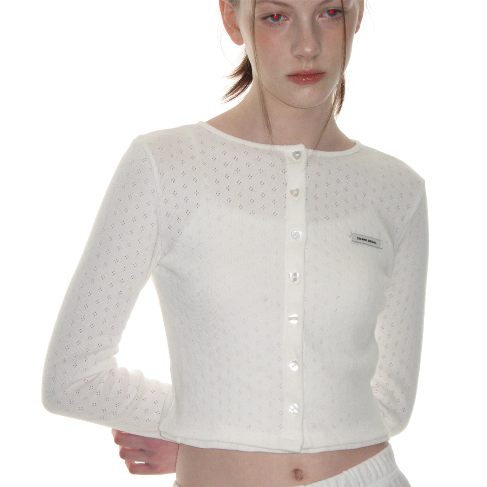 HEART BUTTON EYELET CARDIGAN_WHITE - 감도 깊은 취향 셀렉트샵