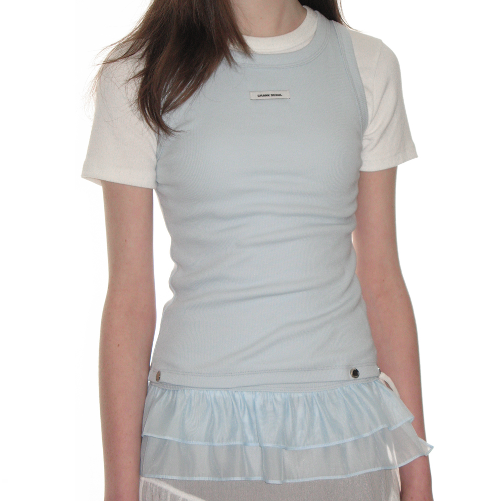 crank FRILL SNAP SLEEVELESS WHITE 韓国 フリル CRANK】FRILL SNAP SLEEVELESS | OUR BRAND,CRANK | PRESSING