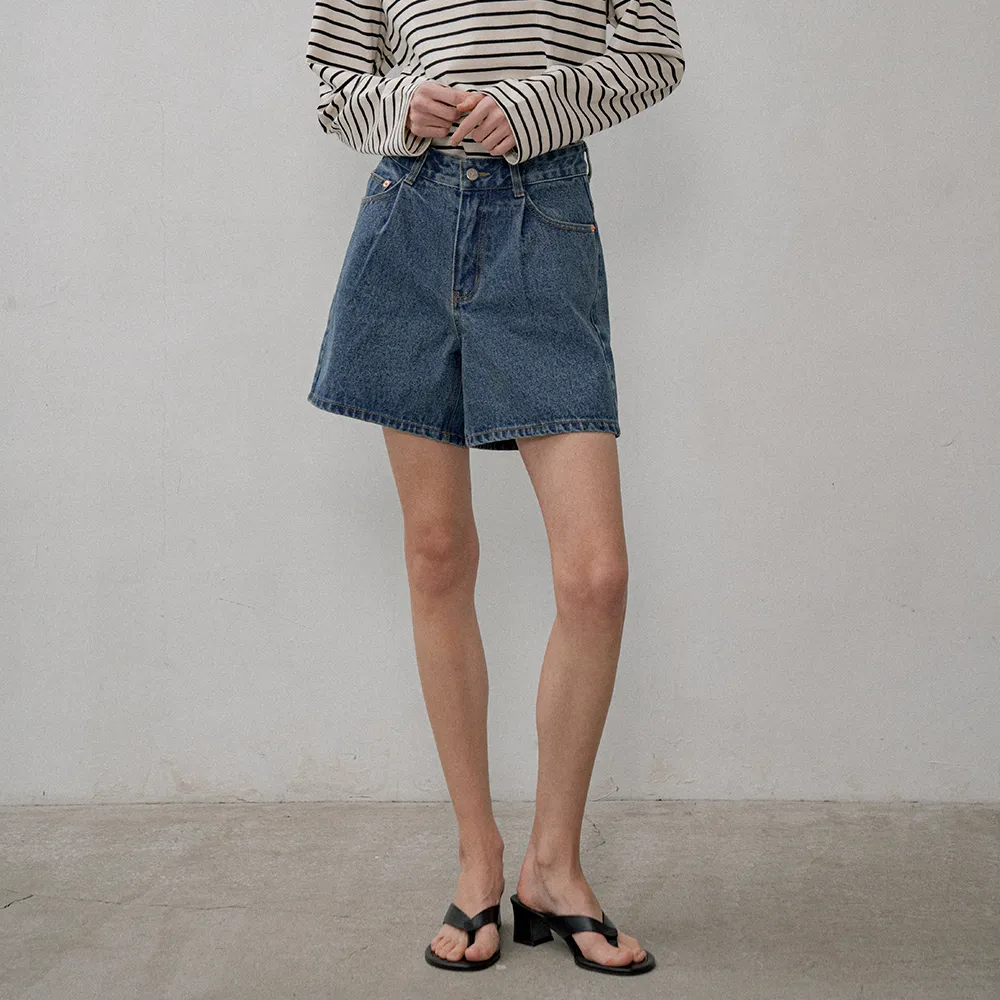 SIJN6030 color denim shorts_Deep blue