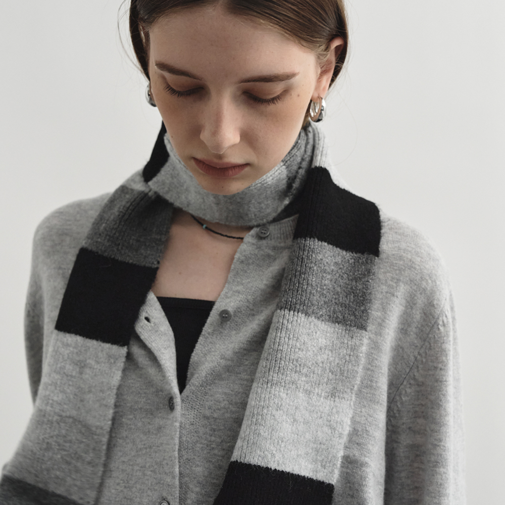4차 리오더) MIXED STRIPE KNIT MUFFLER - BLUE BROWN [카리나
