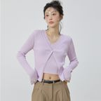 RIBBED SLEEVELESS CARDIGAN SET LAVENDER
