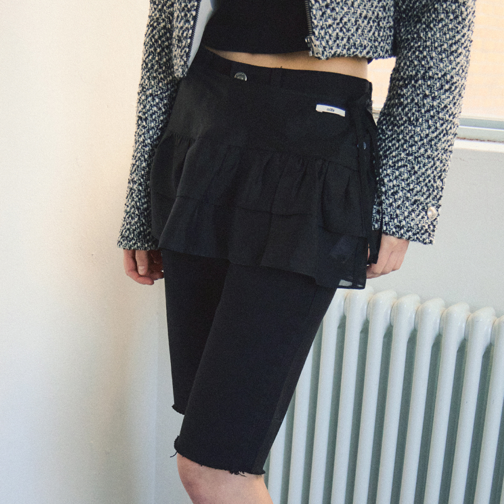 [RONRON] RIBBON SCOTCH LAYERED KNIT LAP スカート★新作★ RIBBON SCOTCH LAYERED KNIT LAP SKIRT BLACK - RONRON 론론
