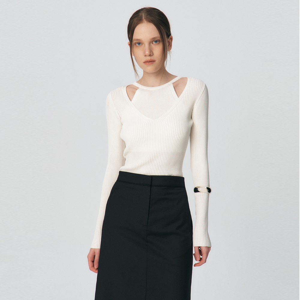 2차리오더] Halter Layering Tencel Sweater, White - 감도 깊은