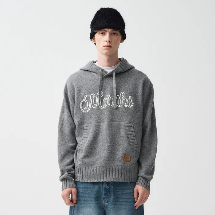 CHAIN EMBROIDERY LOGO KNIT HOODIE gray - 감도 깊은 취향 셀렉트샵 29CM