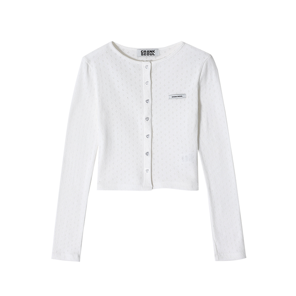 HEART BUTTON EYELET CARDIGAN_WHITE - 감도 깊은 취향 셀렉트샵