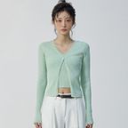 RIBBED SLEEVELESS CARDIGAN SET MINT