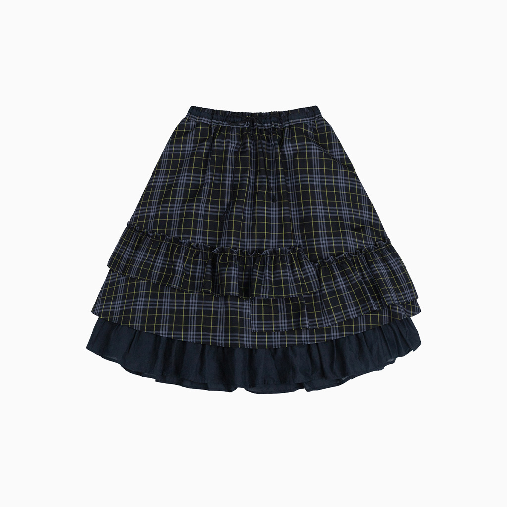 OHESHIO ■ CHECK FRILL MIDI SKIRT MUSINSA公式 | OHESHIO CHECK FRILL MIDI SKIRT, NAVY
