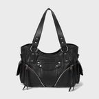 Studded Leather Shoulder Bag (Black)