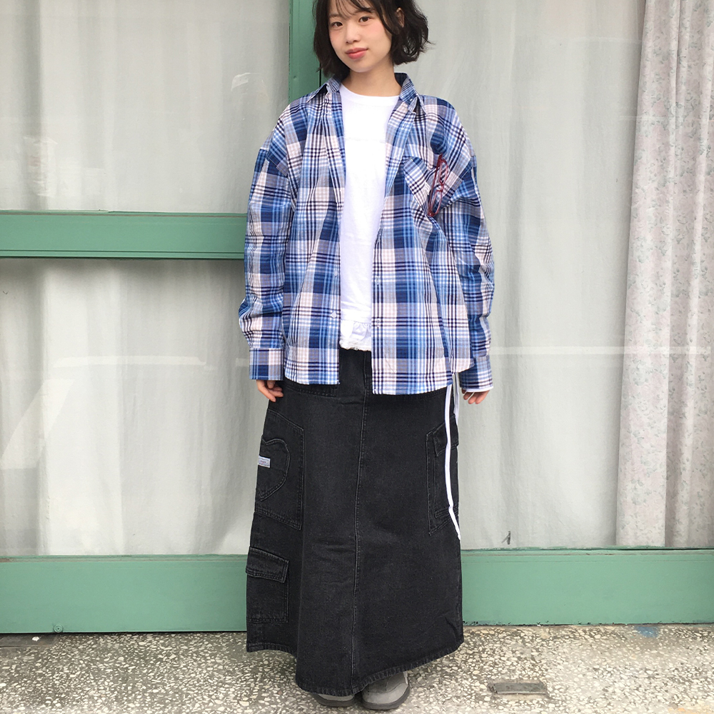 スカート RONRON CARGO HEART STITCH POCKET DENIM LONG SKIRT BLACK RR25 RONRON CARGO HEART STITCH POCKET DENIM LONG SKIRT BLACK