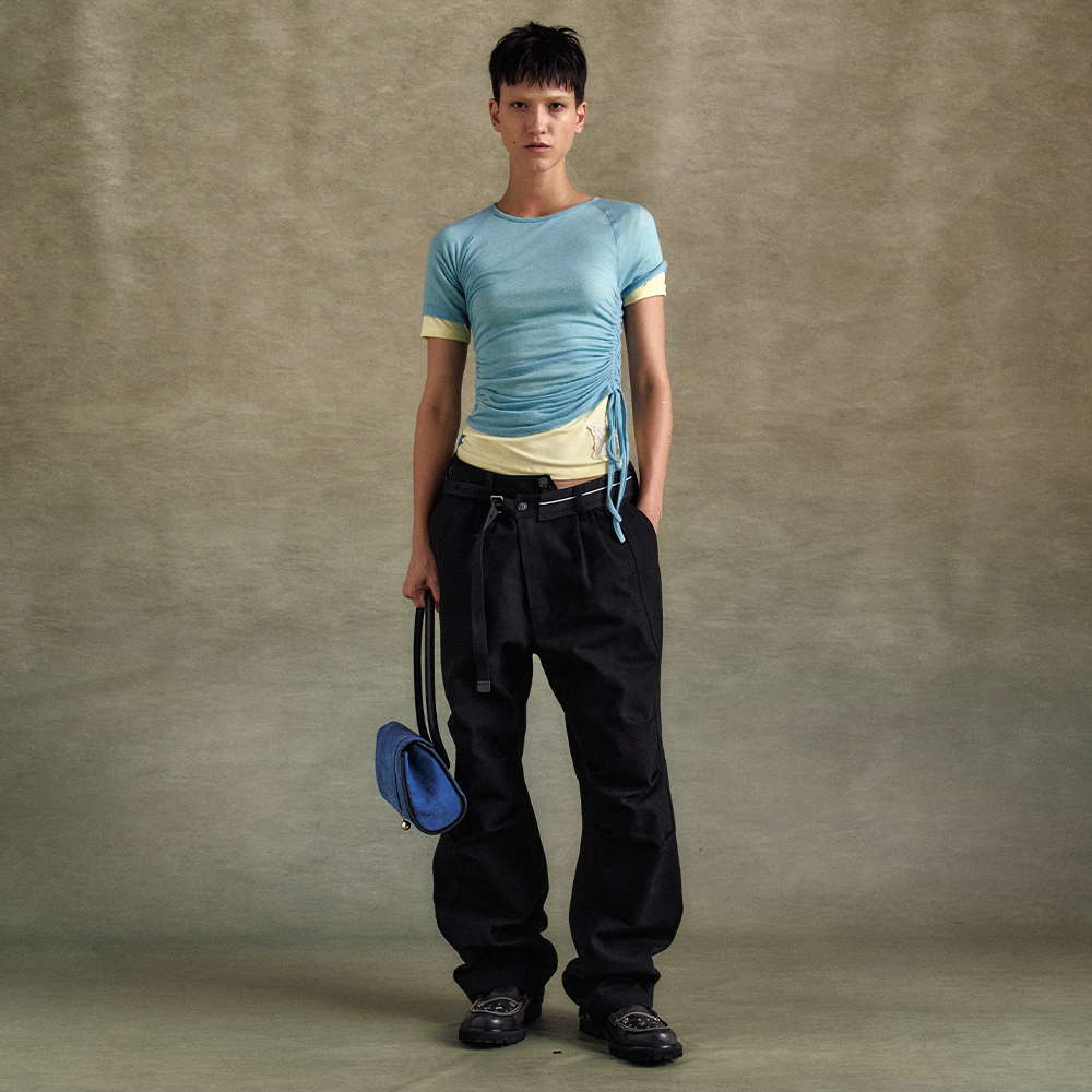 [韓国人気] Unisex Black Crossover Wide Jeans apa804u UNISEX BLACK CROSS-OVER WIDE JEANS apa804u(BLACK) - 감도