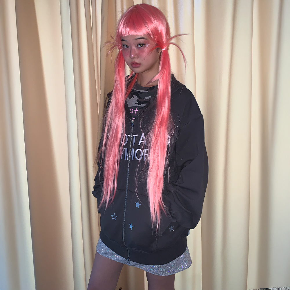 YOUHEE EAR DETAILED HOODIE ZIP-UP MELANGE GREY - 감도 깊은