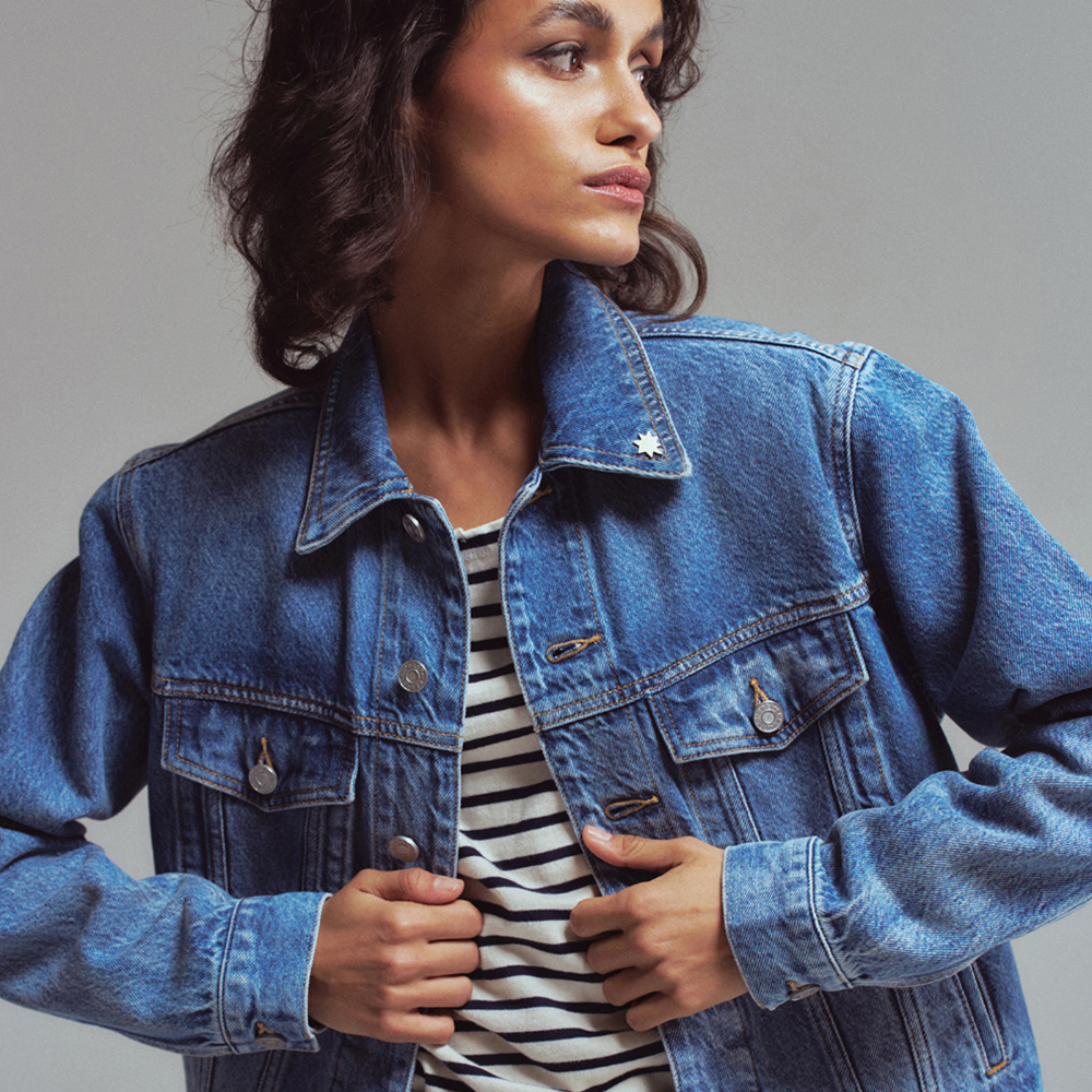 XMEN Vintage Bomber Short Denim Jacket - Blue - 감도 깊은