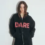 DARE BEADS TWO-WAY HOODIE ZIP UP, BLACK