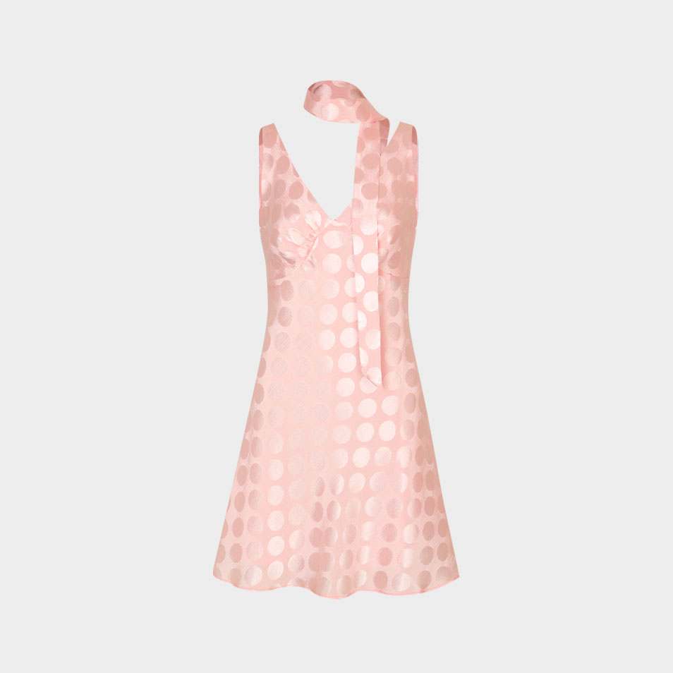 ◆Loulouseoul◆ Pearl Dot Mini Dress Scarf Set Pink Pearl Dot Mini Dress (Scarf Set / Pink) - 감도 깊은 취향