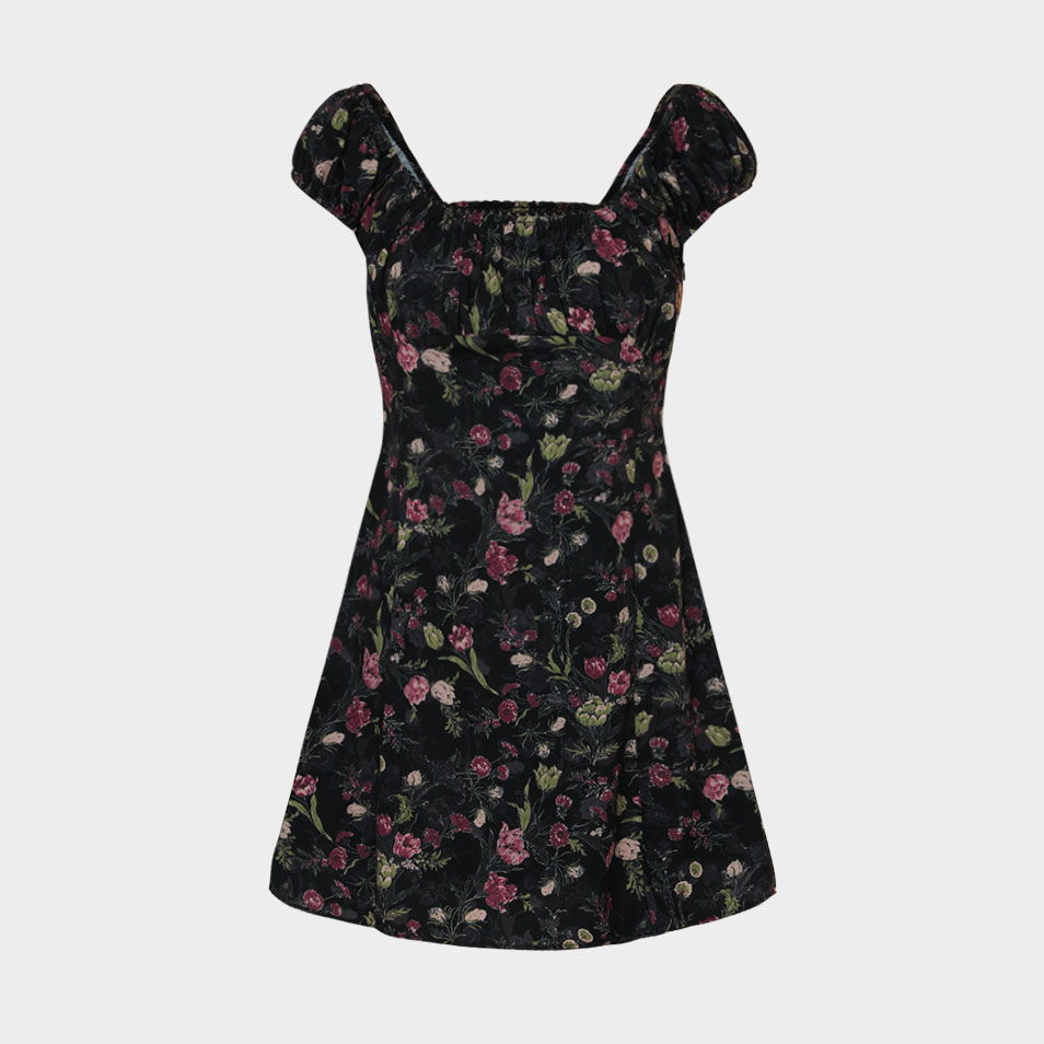 【LOULOUSEOUL】Misty Garden Slim Dress (Scarf Set / Light Misty Garden Slim Dress (Scarf Set / Light Gray) - 감도 깊은