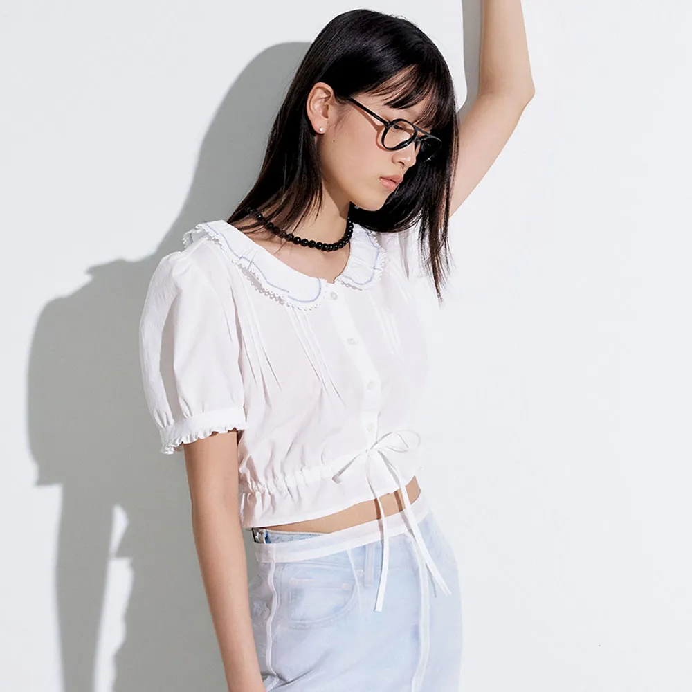 OVERDUE FLAIR】JACQUARD CROP BLOUSE JACQUARD CROP BLOUSE - 감도 
