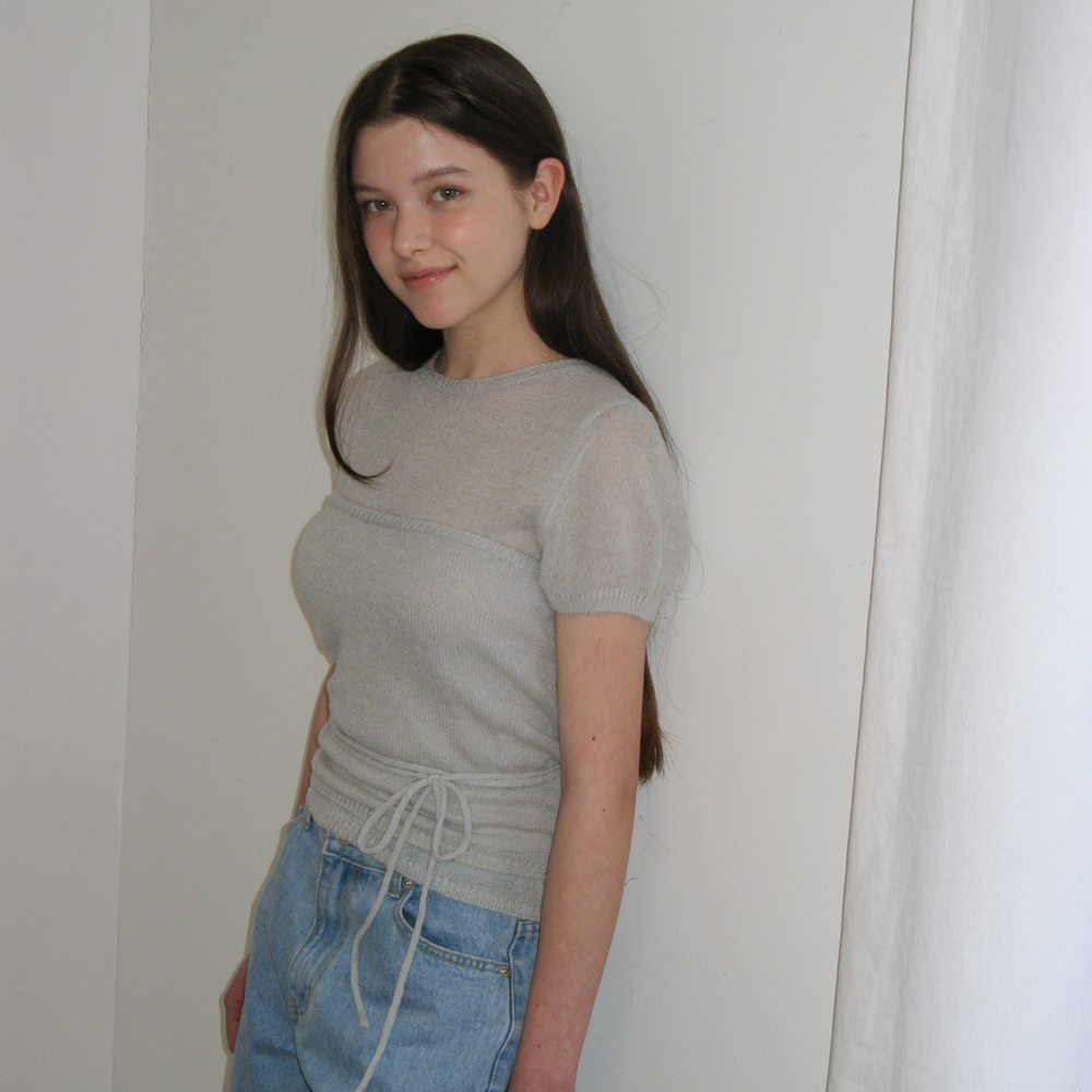 Tシャツ・カットソー RONRON KNOT BUSTIER 2 WAY SHORT SLEEVE T SHIRT BLUE GREY DOT RONRON KNOT BUSTIER 2 WAY SHORT SLEEVE T SHIRT GREY DOT