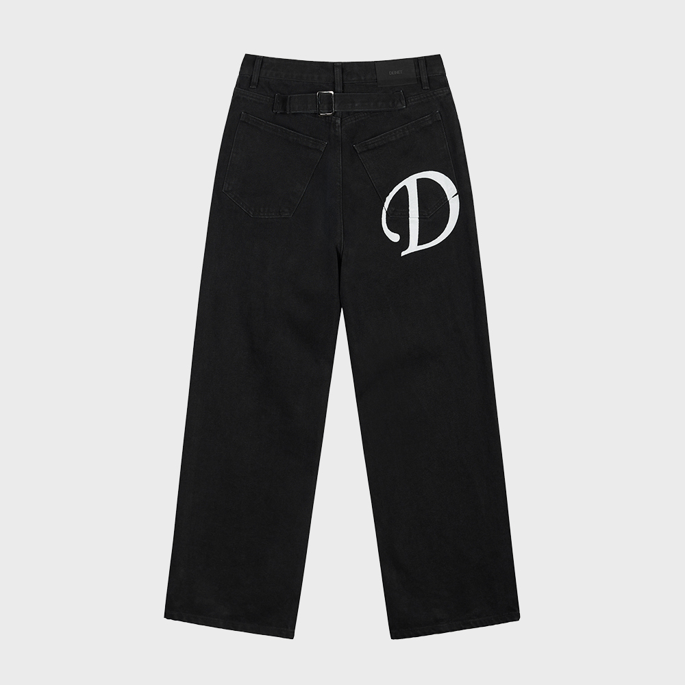DEINET ♥ D BACK LOGO BUCKLE COTTON JEAN /追跡付 D BACK LOGO BUCKLE COTTON JEAN IN BLACK - 감도 깊은 취향