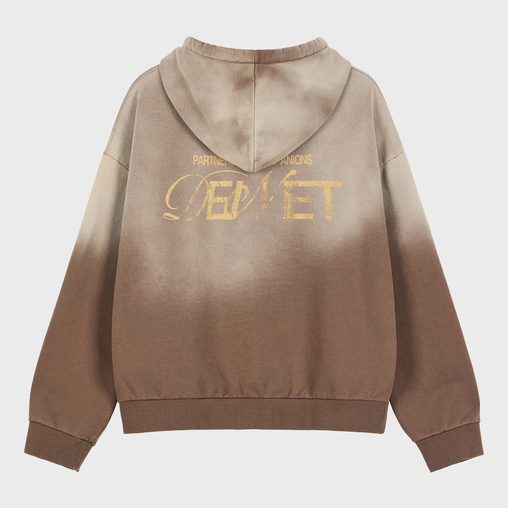 ◆DEINET◆ D LOGO WASHED HOOD ZIPUP IN BROWN KDCAH5S2311 D LOGO WASHED HOOD ZIP-UP IN BROWN - DEINET