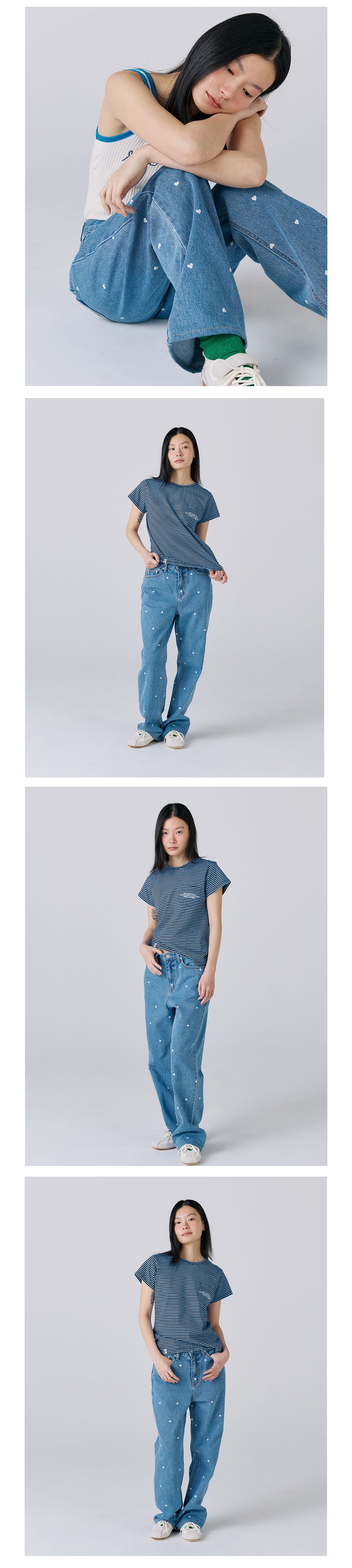 【Mused】 Heart Bleach Jeans - Blue Mused Heart Bleach Jeans - Blue - 감도 깊은 취향 셀렉트샵 29CM