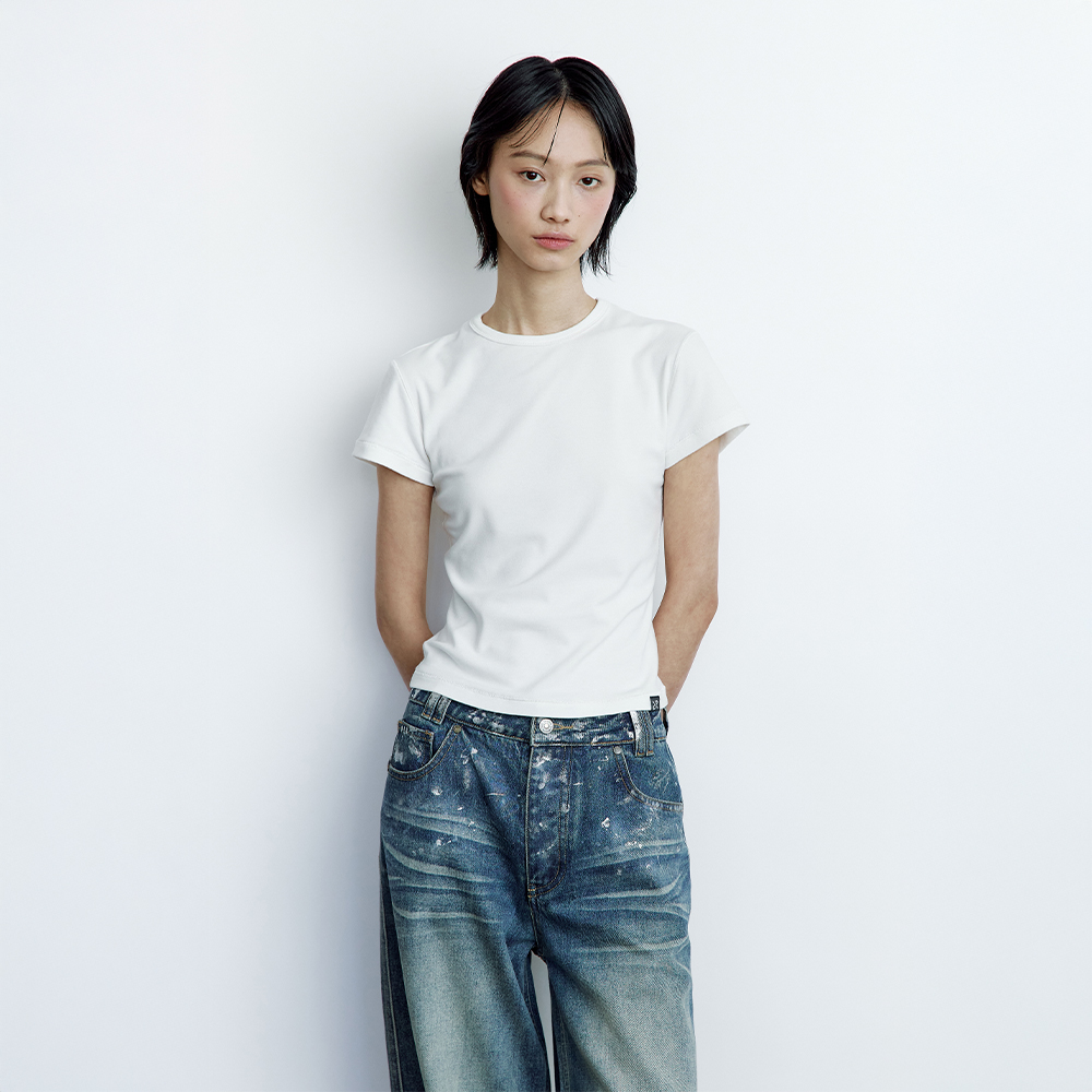 ★GLOWNY★G CREW NECK TEE (WHITE)★正規品/韓国直送料込/人気 G CREW NECK TEE (WHITE) - GLOWNY