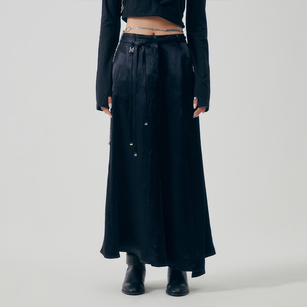 2-Way Layered Pleated A-line Skirt [ Black ] - 감도 깊은