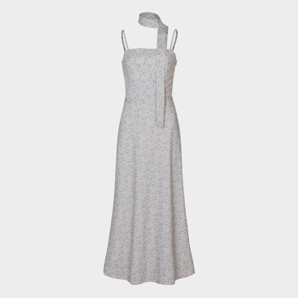 【LOULOUSEOUL】Misty Garden Slim Dress (Scarf Set / Light Misty Garden Slim Dress (Scarf Set / Light Gray) - 감도 깊은
