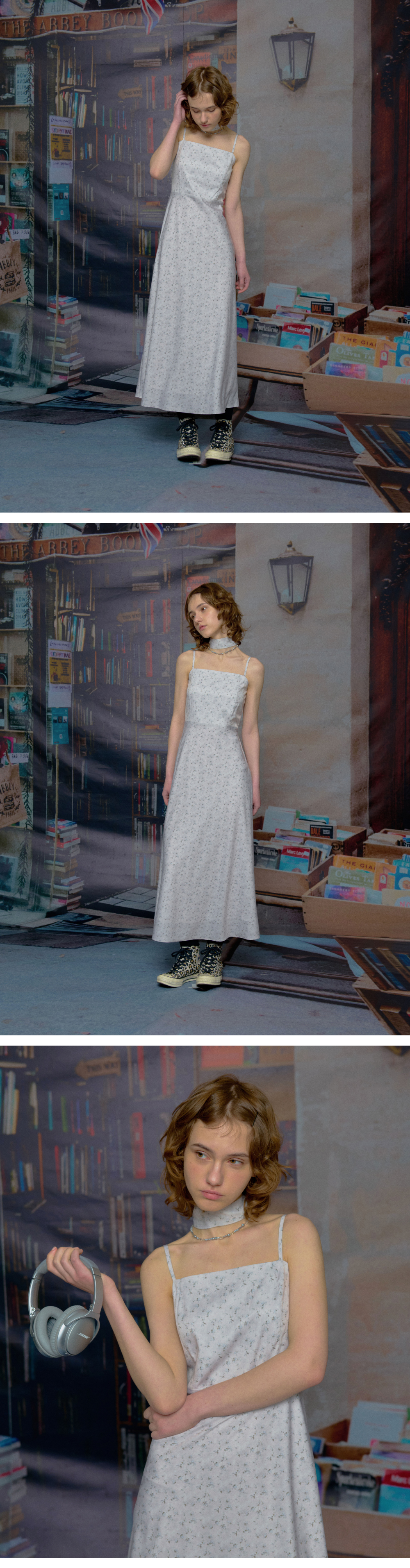 【LOULOUSEOUL】Misty Garden Slim Dress (Scarf Set / Light Misty Garden Slim Dress (Scarf Set / Light Gray) - 감도 깊은