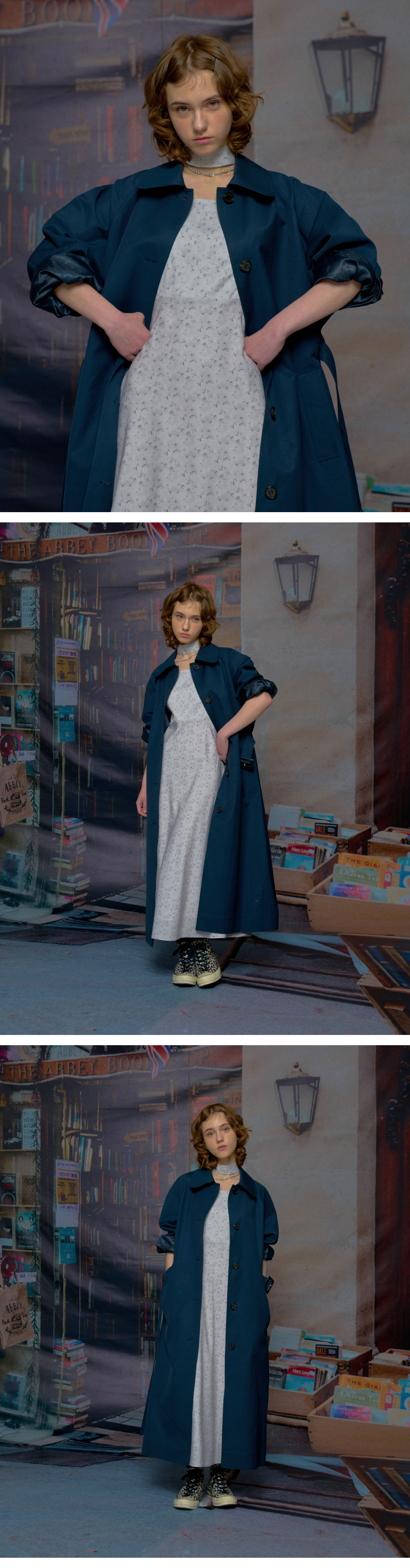 【LOULOUSEOUL】Misty Garden Slim Dress (Scarf Set / Light Misty Garden Slim Dress (Scarf Set / Light Gray) - 감도 깊은