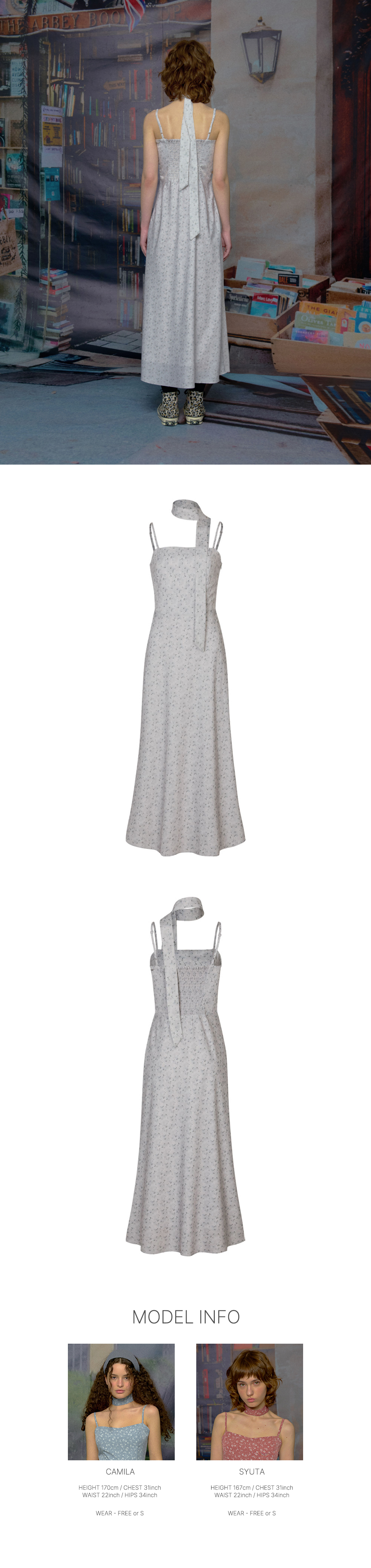 Misty Garden Slim Dress (Scarf Set / Light Gray) - 감도 깊은