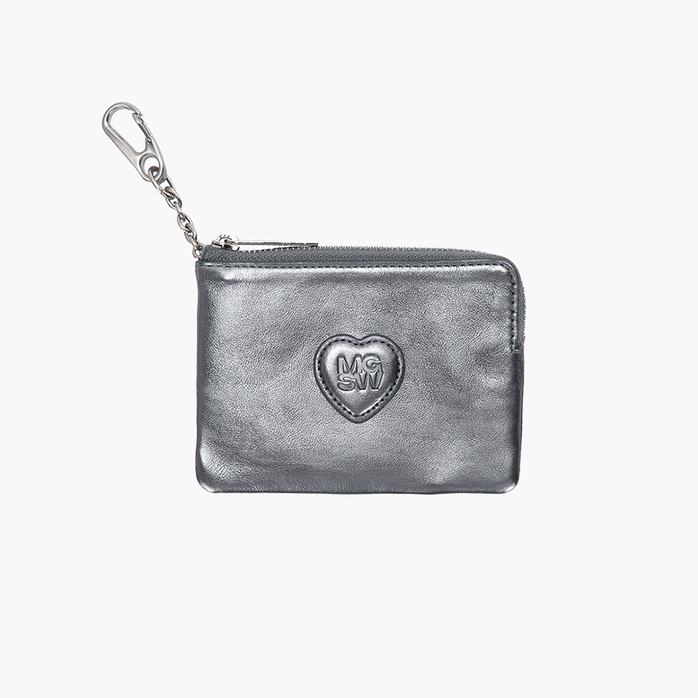 韓国人気【MARGE SHERWOOD】HEART ZIPPER WALLET レオパード 마지셔우드 하트 지퍼 월렛 실버 로고 핑크 레오파드 스웨이드