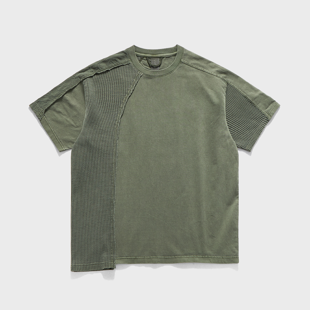 4 Cross Symbol Pigment Incision T-Shirts - Khaki - 감도 깊은